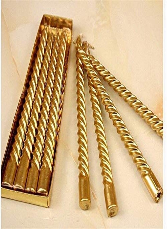 Kuber Selection Pack of 4 Pcs Designer Golden Spiral Pillar Candle 10 inch Long for Party,Daily use, Candle (Pack of 4 pcs, Golden) - Image 1